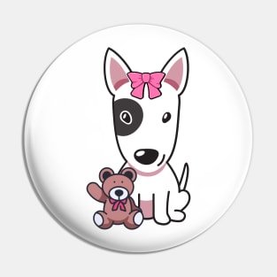 Cute bull terrier holds a teddy bear Pin