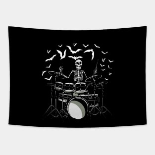 Drummer Skeleton Playing Drums Tapestry