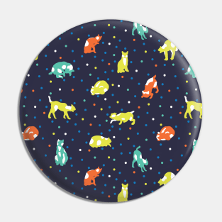 All-over-print colorful pattern with cats and polka dots Pin