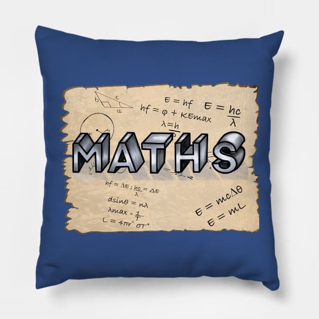 Maths formulae with the word maths in 3don an ancient scroll Pillow by Artonmytee