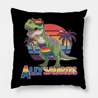 LGBT Dinosaur T Rex Gay Pride Dino Allysaurus Rainbow Pillow