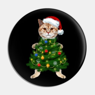 Santa Maine Coon Cat Christmas Tree Light Funny Xmas Cat Pin