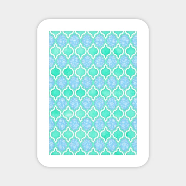 Moroccan Aqua Doodle pattern in mint green, blue & white Magnet by micklyn