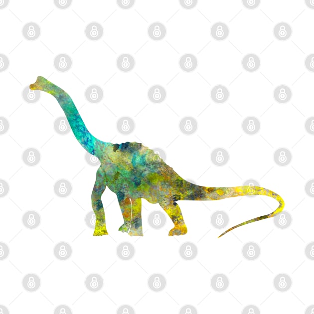 Dinosaur Watercolor Painting Yellow Green Turquoise by Miao Miao Design