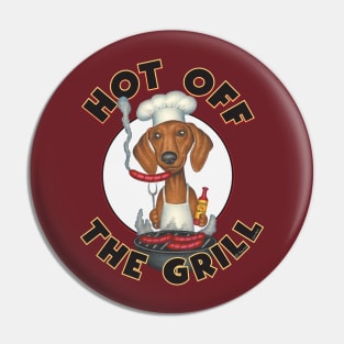 Cute Doxie Dog grilling a wiener on the grill on Dachshund Grilling Wieners Pin