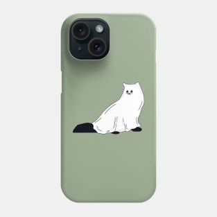 Fluffy Ghost Cat With Fall Green Phone Case