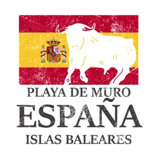 Spanien Playa De Muro Urlaub Stier Flagge T-Shirt