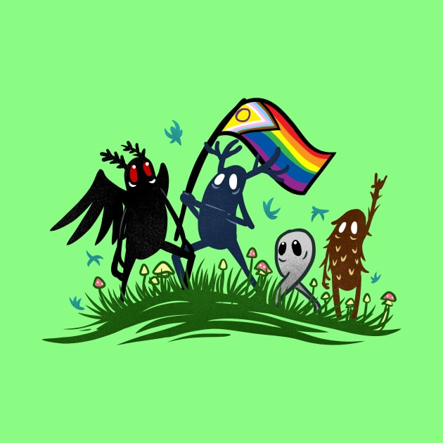 Cryptid Pride Mothman Sasquatch Fresno Nightcrawler Forest Guardian by Manfish Inc.