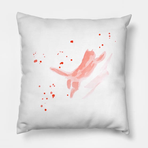 cat, kitten, animal, cute, pet, bright, motion, jump, sport, active, bright, watercolor, painting, art, Pillow by grafinya