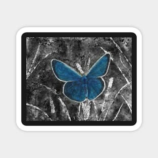 Blue Karner Butterfly in Selective Color from Watercolor Batik Magnet