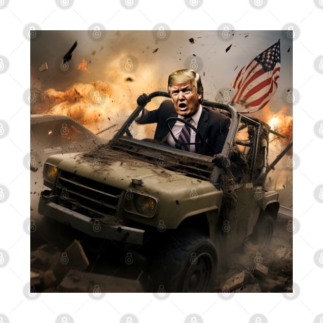 Trump riding car on construction site by Maverick Media