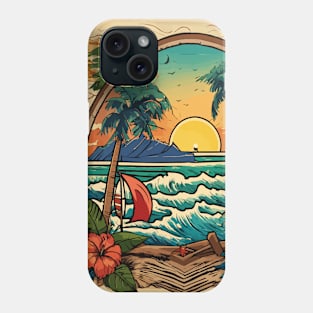 a beach scene with palm trees Phone Case