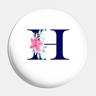 Watercolor Floral Letter H in Navy Pin