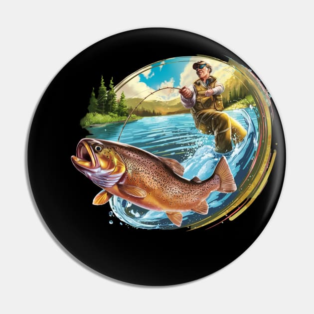 Cool Fishing For Men Women Fisherman Bass Trout Fish Hunting Pin by woormle