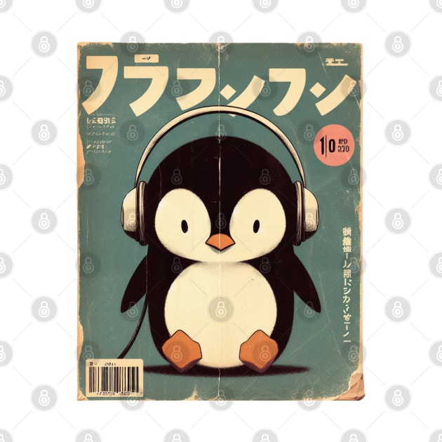Kawaii Penguin with Retro Headphones by IA.PICTURE