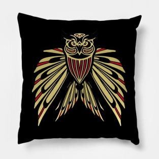 Owl Totem Art in Black and Gold Pillow