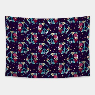 Flowery Peace Sign Pattern Tapestry