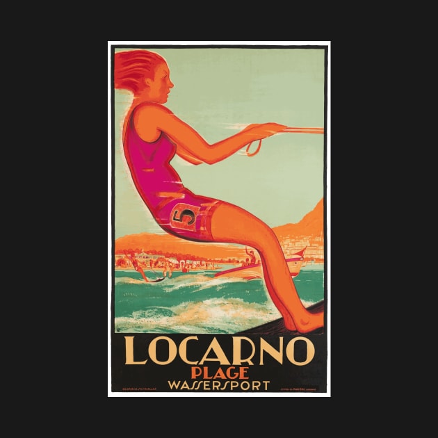 Vintage Travel Poster Design - Locarno, Switzerland - Water Skier by Naves