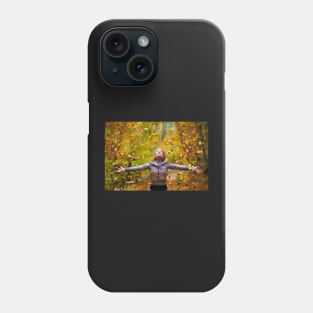 Young lady throwing up leaves Phone Case