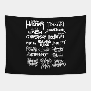 Heavy Metal-style Classical Composers (White Text) Tapestry