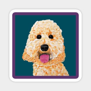 Brady Golden Doodle Over Dark Turquoise Magnet