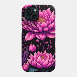 Pink water lilies magic night Phone Case