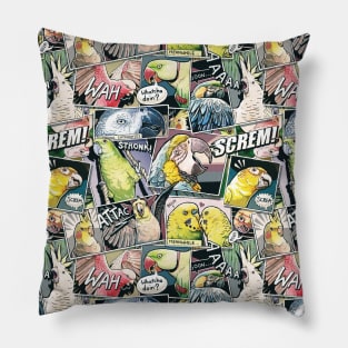 Parrots Comic Style Pillow