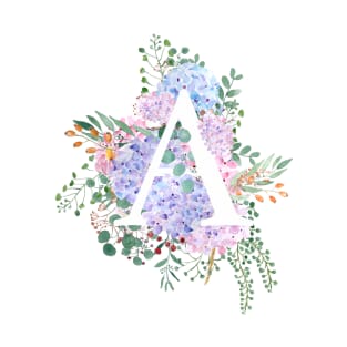 botanical monogram alphabet A hydrangea flowers T-Shirt