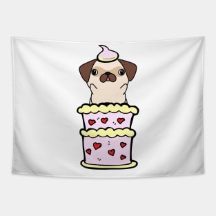 Pug dog Jumping out of a cake Tapestry