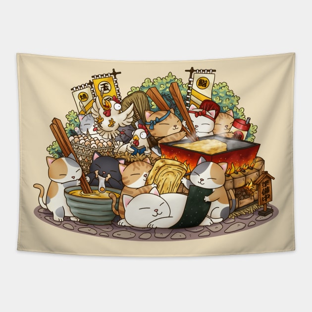 Cat Tamago Sushi Workshop Tapestry by Takeda_Art