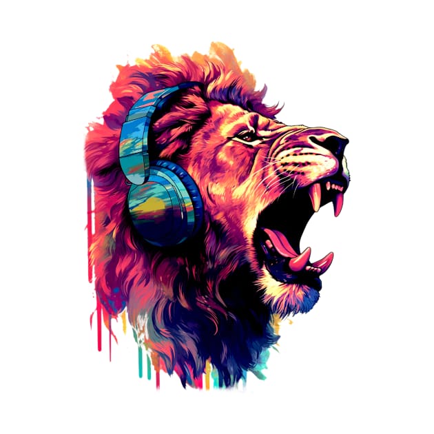 Lion With Headphones #1 by Butterfly Venom