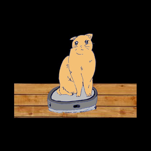 Funny cute cat riding on vacuum robot cleaner by Artstastic