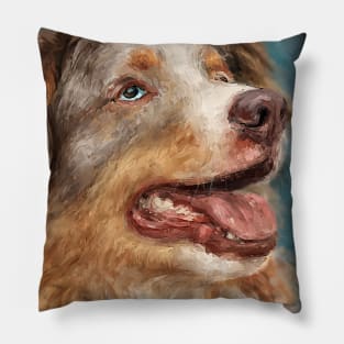 Painting of a Beautiful Australian Shepherd Smiling Pillow