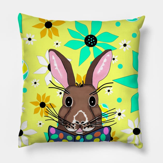 HAPPY Easter Bunny Rabbit - Easter Art Pillow by SartorisArt1