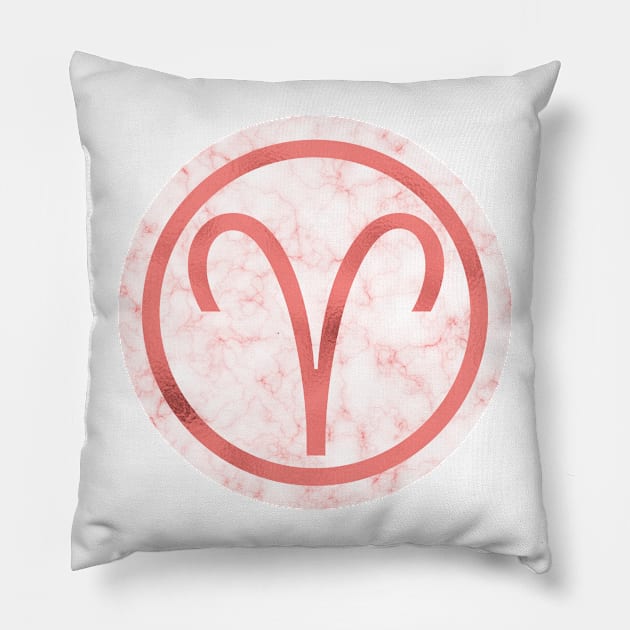 Living Coral Marble Zodiac - Aries Pillow by BiscuitSnack