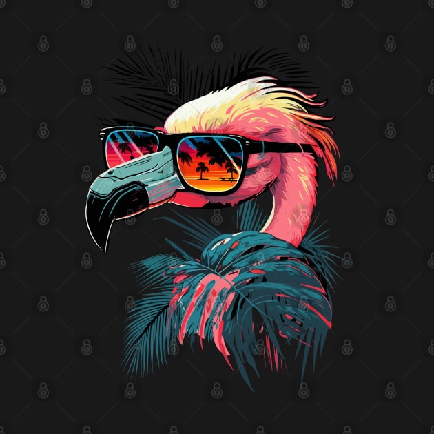 Cute Flamingo in Sunglasses Retro Vintage Funny Beach Summer by KsuAnn