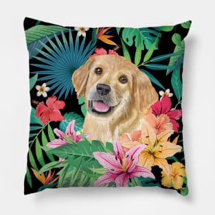 Tropical Golden Retriever Puppy 2 Pillow