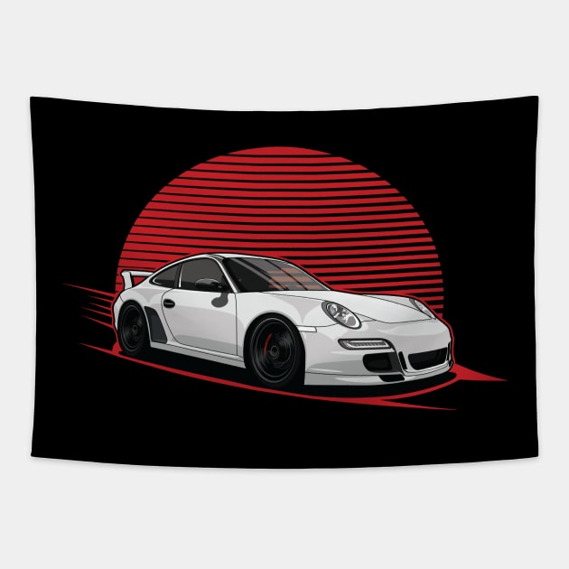 white 997 GT3 Tapestry by dipurnomo