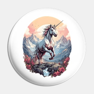 Majestic Magical Unicorn Mountain Landscape Design Pin