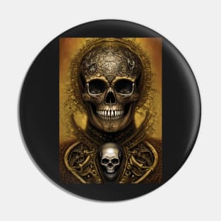 Skull With Gold Ornaments | Gold Skull Artwork | Armored Skull | Dystopian Skull | Skull Warrior Pin