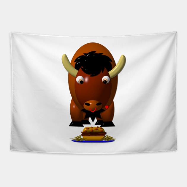 Cute Buffalo with Beef on Weck and Chicken Wings Tapestry by CuteCrittersWithHeart