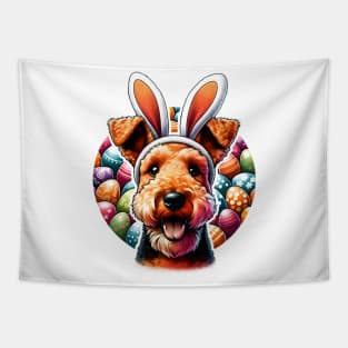 Welsh Terrier with Bunny Ears Welcomes Easter Joy Tapestry