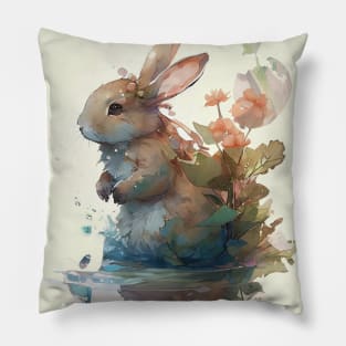 Watercolor peaceful bunny scene Pillow