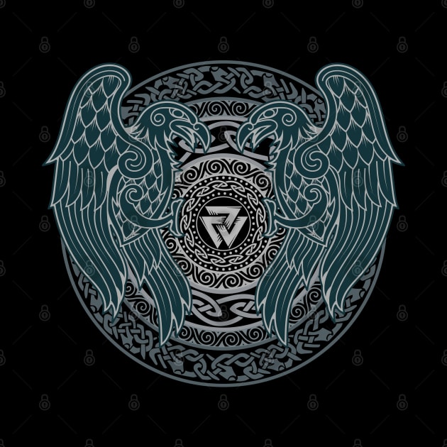 Norse Viking Ravens of Odin Pagan Raven Huginn and Muninn Valknut by Blue Pagan