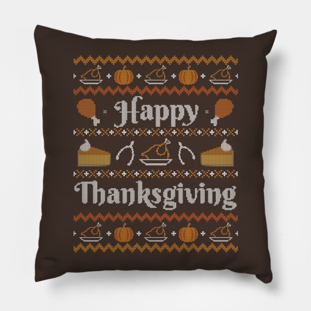 Happy Thanksgiving, Ugly Thanksgiving Sweater Pillow by HolidayoftheWeek