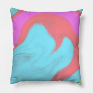 Pink blue green watercolor fluid paint art Pillow