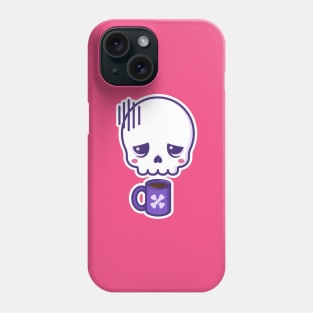 Dead inside, but caffeinated - kawaii skull with coffee cup (white outline) Phone Case