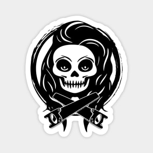 Female Joiner Skull and Saws Black Logo Magnet