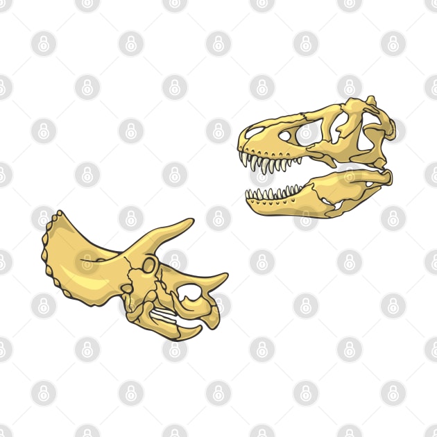 T-rex and Triceratops skulls Illustration by taylorcustom