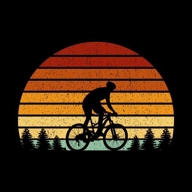 Vintage Sunset Mountain Biking Gift For Mountain Bikers by OceanRadar